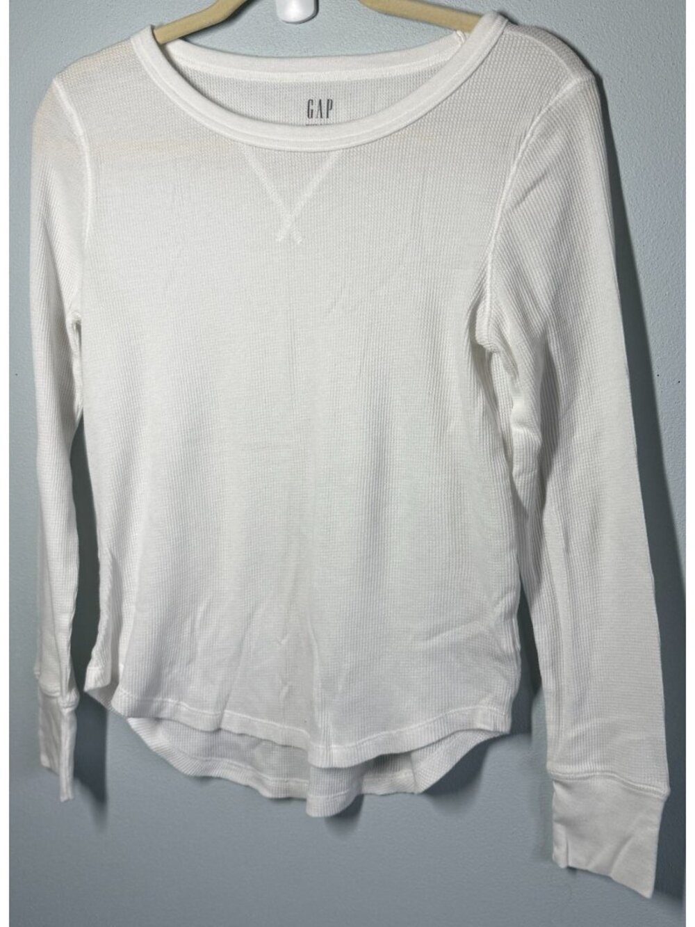 GAP Womens Small White Waffle Knit Thermal Top Long Sleeve Casual Basic Layering